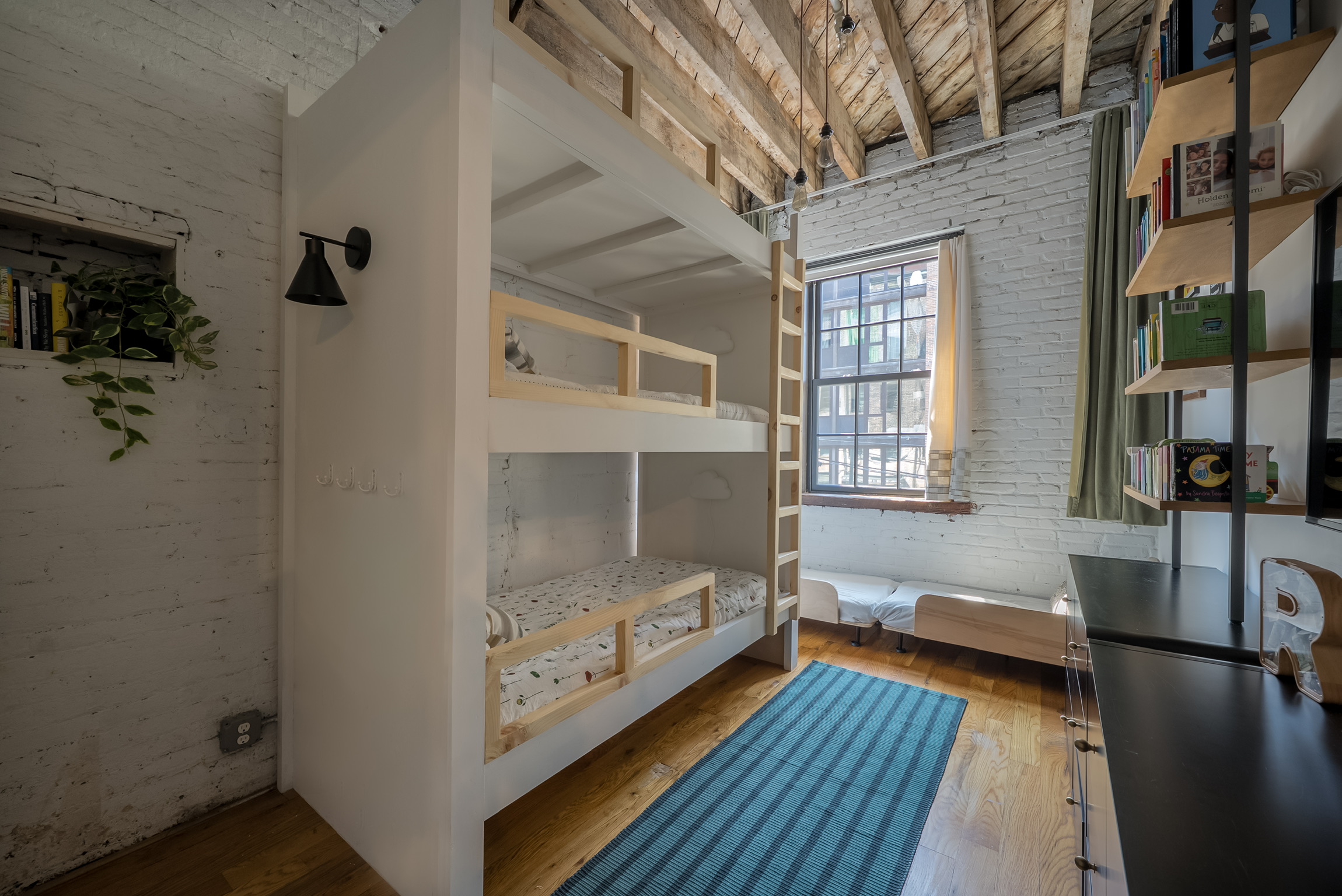 Brooklyn loft kids room with custom bunks